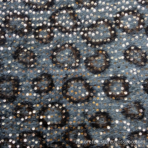 Fringed Feather Leopard Print Knit Sequin Embroidery Fabric